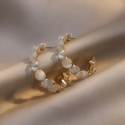 50009 - Pearl Hoop Earrings with Zirconia - Elegant Gold-Plated Round Hoops