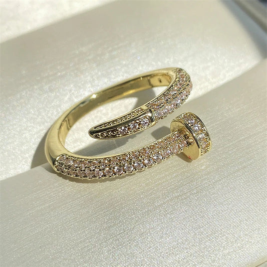 70005 - Adjustable Zirconia Paved Ring - Elegant Women's Jewelry