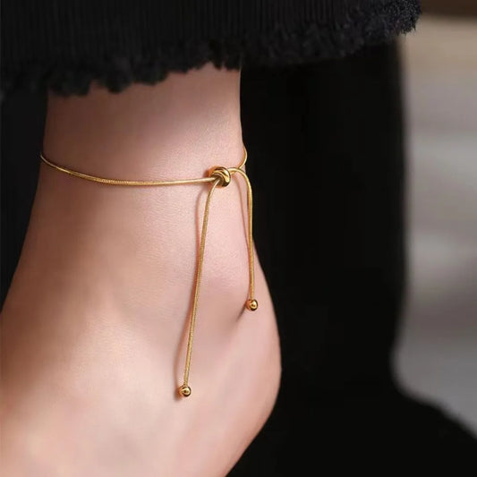 60006 - Roma Single Thread Ankle Bracelet – Gold Minimalist & Elegant Anklet for Women